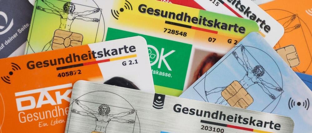 Collection of public health insurance cards from various German Krankenkassen