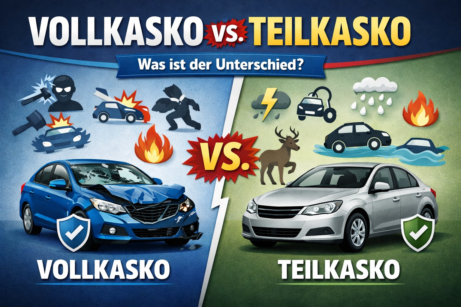 Comparison illustration showing full coverage insurance versus partial coverage risk analysis