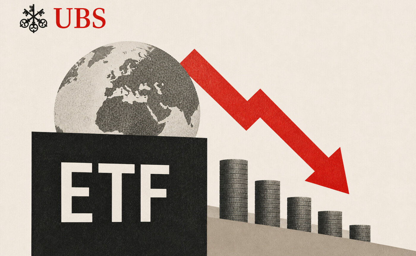 UBS Logo next to a globe and falling chart representing market risks