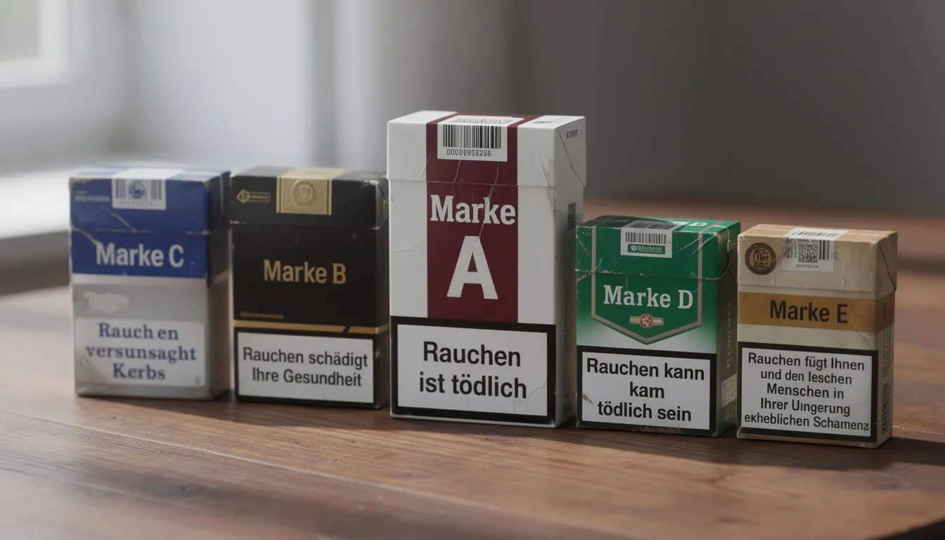 Verschiedene Zigarettenpackungen unterschiedlicher Marken wie Marlboro, Pall Mall und Chesterfield