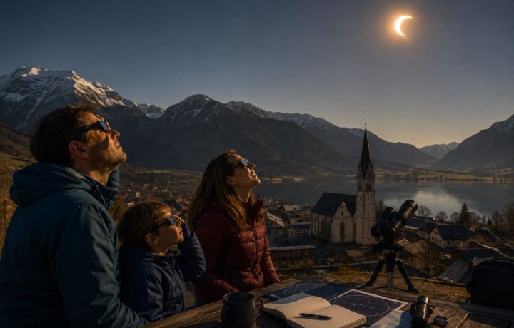 Symbolic image of a solar eclipse over Austria, representing the hidden financial cost of ETF taxation